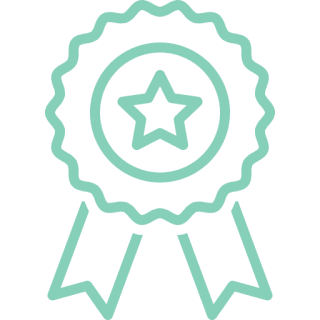 Award ribbon with star icon on black.